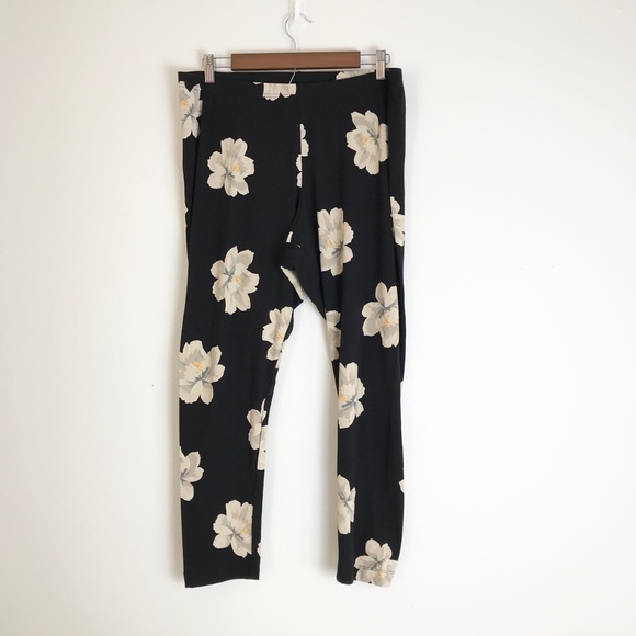 Black Legging With Cream Floral Print XXL Old Navy Cotton Spandex Full Length - Picture 10 of 11